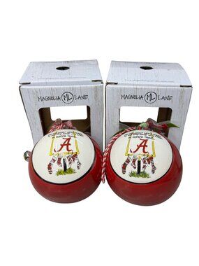 Alabama Crimson Tide Christmas Ornaments Lot of 2 Magnolia Lane Red Ceramic 4"